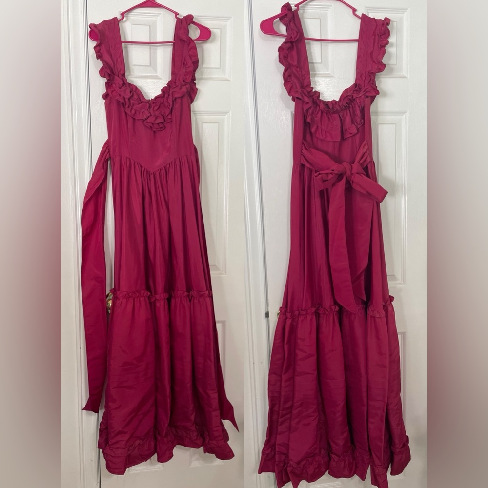 Vintage 1980s Gunne Sax Magenta Prom Formal Dress Ruffles